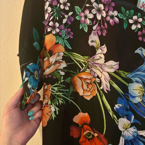 Johnny Was Flower Garden Georgette Dress Black Floral Shift Size M - Picture 5 of 9